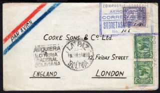 Bolivia 1931 Airmail Cover W/stamps From La Paz To London Via Aeroostas