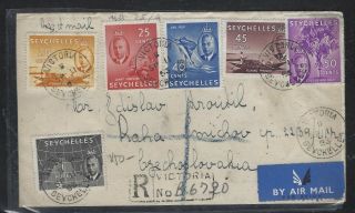 Seychelles Cover (p3105b) 1953 Kgv 30c 6 Vals To 1r Reg A/m To Czechoslovakia