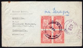 Bolivia 1938 Airmail Cover W/stamps From La Paz To Germany Via Panagra
