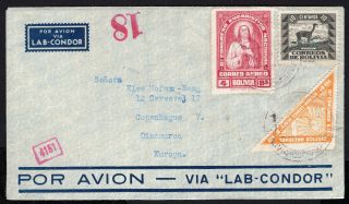 Bolivia 1941 Airmail Cover W/stamps From Bolivia To Denmark Via Germany