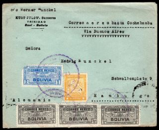 Bolivia 1938 Airmail Cover W/stamps From Beni To Germany Via Buenos - Aires