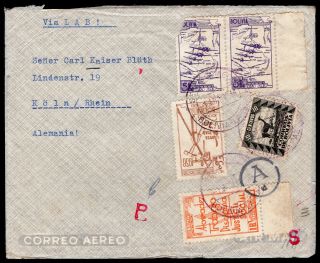 Bolivia 1941 Airmail Cover W/stamps From La Paz (1.  4.  41) To Germany Via Lab