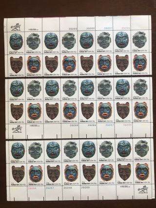 Usps 1980,  15cent Stamp Indian Art.  3 Sheets Of 16 Stamps.  48 Total.