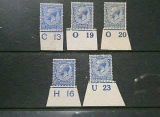 Gb King George V 1912 - 24 5x 2 1/2d Values Controls All M/mint