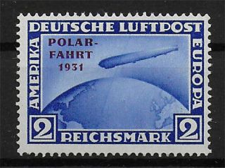Dt.  Reich 2 Rm.  Polarfahrt Zeppelin Flugpost 1931 Mnh Signed Cv $ 1.  560.  -