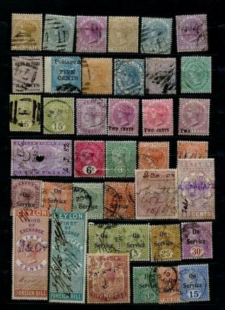 Ceylon Stamps Victoria / Lot Four Pages / High Value Cv