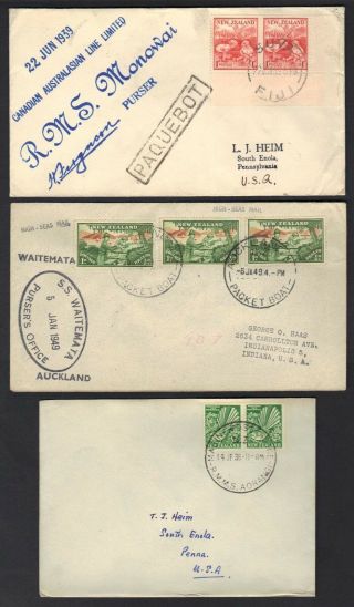 Zealand 1938 - 43 Three Paquebot Posted On The High Seas Covers To Us On Ss