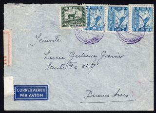Bolivia 1942 Airmail Cover W/stamps From Cochabamba To Buenos Aires