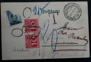 1914 Italy Postcard Sent From Garda To Innsbruck Austria Re - Directed & Taxed