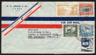 Bolivia 1942 Airmail Cover W/stamps From La Paz (4.  06.  42) To Usa Via Panagra