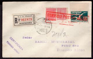 207 Uruguay To Argentina Registered Air Mail Cover 1926 Montevideo - Bs.  Aires
