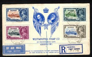 Mauritius Kgv 1935 Silver Jubilee Set On Illustrated Registered Cover