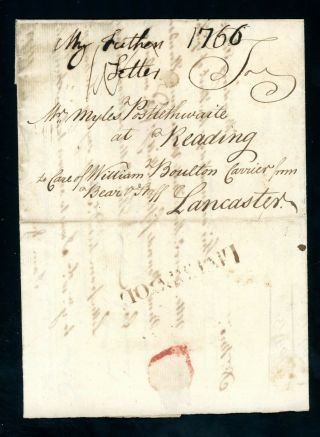 1766 Liverpool Pre - Stamp Cover,  By Carrier William Bolton To Reading (o183)