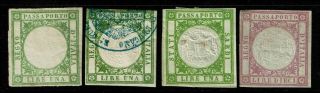 Italy - 4 Early Passaporto Revenue Stamps - / (see Notes) - S9423