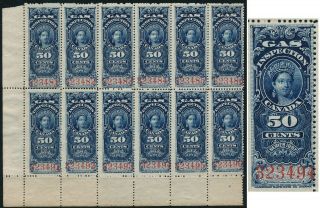 Canada 1897,  50 C Value In Um/nh - No Gum,  Block X 12 Revenues Stamps.  B817