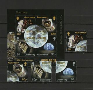 Guernsey 2019 Space,  Apollo 11 Moon Landing 50th Anniversary Set Of 4,  S/s Mnh