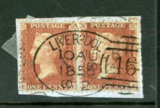Liverpool Spoon Postmark 1858 Pair Penny Red Stamps (o202)