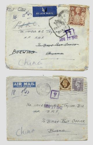 Great Britain To Burma Wwii Two Forces Mail Onto Raf China 1942