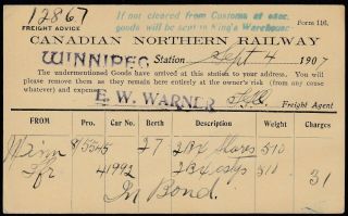 Canadian Northern Railway Freight Advice On 1c Kevii Postal Stationery Card