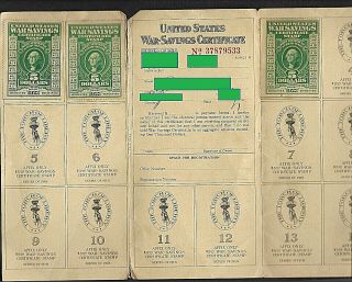 War - Savings Certificate Stamp Album 3 Ws2 Series Of 1918 $5.  00 Usa No.  23025007