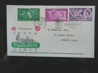 Great Britain 1958 Commonwealth Games 3v First Day Cover Cardiff Special Cachet