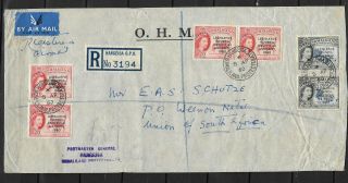 Somaliland Protectorate 1960 Reg O.  H.  M Airmail Cover To S.  Africa Ovpt 20c 1/30