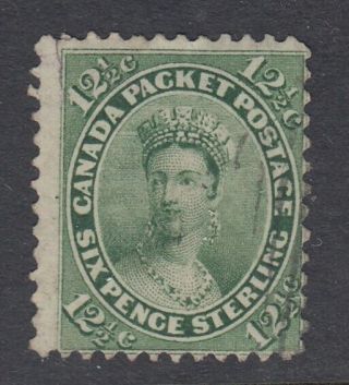 Canada Scott 18 12 1/2 Cent Queen Victoria Yellow Green " First Cents "