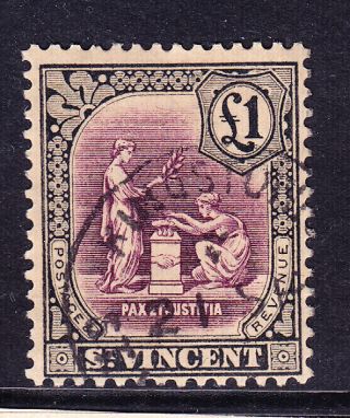 St Vincent 1928 Sg141 £1 Mauve & Black Wmk Script Fine Lightly Toned Cv£140
