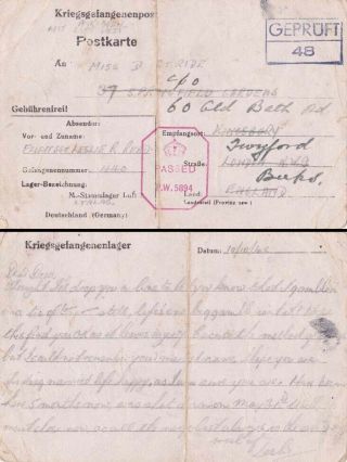 G.  B.  Pow In German Camp Stalag Luft 3 With Details Of Raf Instructor Shot Down