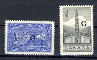 2x Canada G.  Overprint No.  027 - $1.  00 Fisherman Mh Vf 032 - Totem Mnh Cv=$118.  00