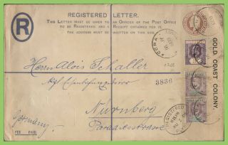 Gold Coast 1906 Ed Vii 2d & 1postal Stationery Reg.  Env.  Uprated With Stamps To