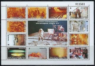 D9375 Nh 1996 Nicaragua Souvenir Sheet Of 12 20th Century Events Scv$11.  50