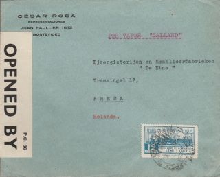 Uruguay Ww2 Law Congress Franking 1939 Censored Cover To Holland Vapor Salland