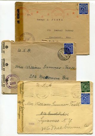 Germany 1946 / 1947 Post War - Group Of Three Civil Censor Covers To Usa