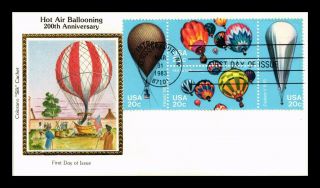 Dr Jim Stamps Us Hot Air Ballooning Colorano Silk First Day Cover Block Of Four