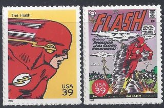 Scott 4084f 4084p Single Set Of 2 Stamps Dc Comics The Flash Mnh