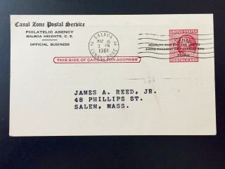 Canal Zone Postal Service 2¢ Penalty Postal Card Balboa Cancel Postmark 1961
