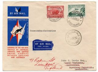 1934 Australia First Flight Cover Toowoomba - Katherine,  Few Covers Known