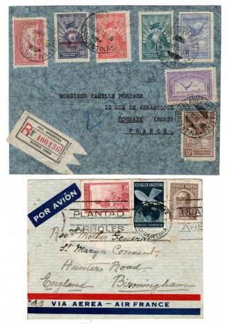 1932 - 40 Argentina To France (1) / Gb (1) Airmails Covers / Frankings.