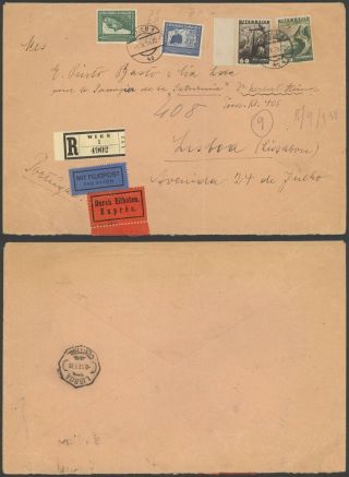 Austria 1938 - Mixed Franking On Registered Air Mail Cover To Portugal 30512/13