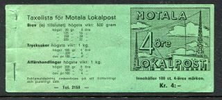 Sweden Local Post – 1945 Motala 4kr.  Booklet Cover 4öre Green Stamps No Contents