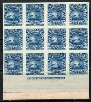 El Salvador 1896,  5c Imperf Block Of 12 With Hamilton Imprint Mnh