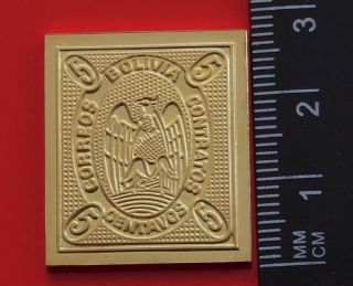 Modern Gold plated 10.  6g Silver Stamp Ingot Bolivia Bolivian Condor 5 Centavos 2
