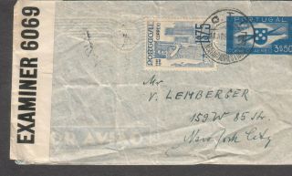 1941 Wwii Pc90 Examined By 6069 Censor Cover Ctt Lisbon To V Lemberger Ny