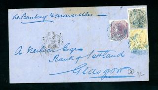 India 1865 Cover To Glasgow 3 - Colour Franking (jy497)