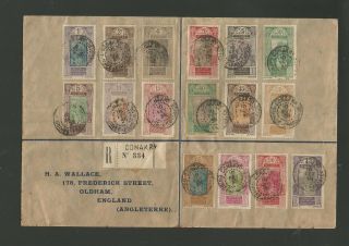 1938 Multi - Franked French Guinea Registered Cover Conakry To England