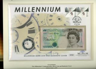 1999 Millennium Silver £5 Coin And £5 Bank Note Cover