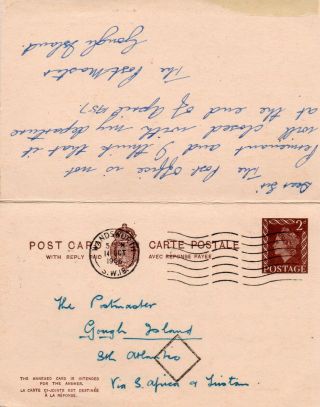 Tristan Da Cunha Gough Island Reply Card And Cover