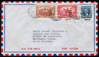 Canada To Chile Air Mail Cover 1938 Montreal,  Qc - Santiago