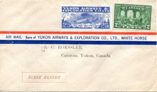 Canada 1928 Yukon Airways Ffc Atlin To Carcross.  Stamps Unfranked But B/s
